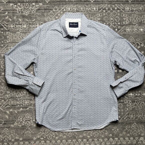 Robert Graham Modern Americana Flip Cuff Shirt Mens XL Tailored White Blue Dots - Picture 2 of 10